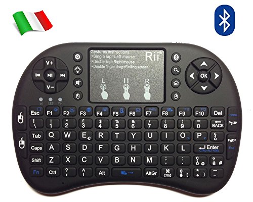 Rii Mini i8+ Bluetooth (Layout Italiano) - Mini Tastiera retroilluminata con Mouse touchpad per Fire TV, Tablet, Smartphone, Mini PC, Computer, Playstation, HTPC - Colore Nero