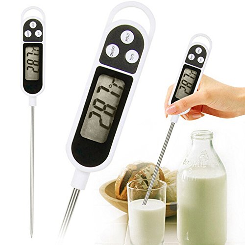 Electromenics Termometro da cucina con display LCD digitale con sonda in acciaio INOX per cibi, bevande, bbq ecc. - Misura gradi Celsius e Fahrenheit : min -50°C max 300°C