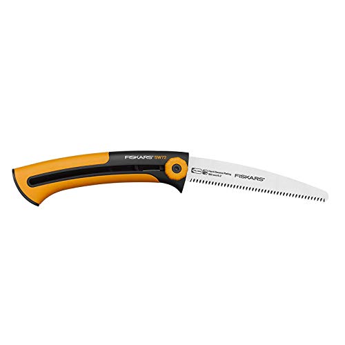 Fiskars Seghetto con lama a scomparsa per pannelli e tavole di legno, Dentatura sottile, Lunghezza della lama: 16 cm, Lama retrattile, Lama in acciaio inossidabile, Nero/Arancione, Xtract, SW72, 1000612