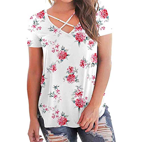 beetleNew Womens blouses Lady Tops, Camicetta Estiva con Scollo a V e Maniche Corte, Orlo Alto e Basso, Stile Casual, da Spiaggia Bianco L