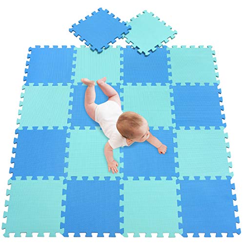 meiqicool Tappeto Puzzle Bambini Gioco,Blu e Verde,142 x 114cm 18 Pezzi