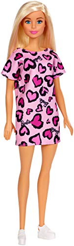 Barbie- Bambola Bionda con Abito Rosa con Cuoricini e Scarpe Giocattolo per Bambini 3+ Anni, Multicolore, GHW45