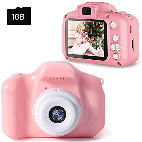 PTHTECHUS Digitale Fotocamera Bambini con Scheda SD 1 GB, Fotocamera Bambino Portatile Digital Camera Kids Videocamera Macchina Fotografica Regalo di Compleanno per Ragazzo Ragazza(Rosa)