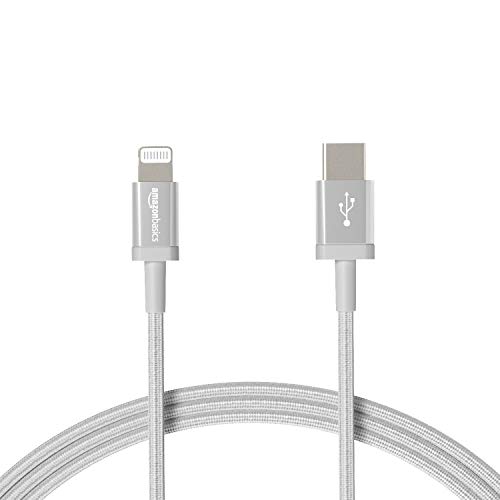AmazonBasics - Cavo di ricarica Lightning/USB-C, certificato MFi, in nylon intrecciato, per iPhone 11 Pro/11 Pro Max, argento, 1,82 m