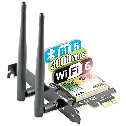 Ubit WiFi 6 Scheda di Rete 2974Mbp/s Adattatore Wireless PCI Express AX200 Bluetooth 5.0 | MU-Mimo | OFDMA | Latenza Ultra Bassa