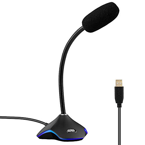 XIAOKOA Microfono PC,Microfono USB Compatibile con Windows/Mac / PS4,Adatto a Giochi/Registrazione/Youtube/Podcast/Live Chat,Con Luce a LED