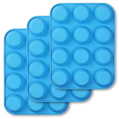 homEdge Muffin in silicone da 12 tazze, confezione da 3 stampini antiaderenti, teglia per cupcake, crostate, punture di uova-blu