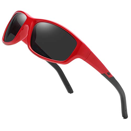 DUCO Kids sport stile polarizzato occhiali da sole in gomma telaio flessibile per ragazzi e ragazze (Rosso K005 per anni 5-12)