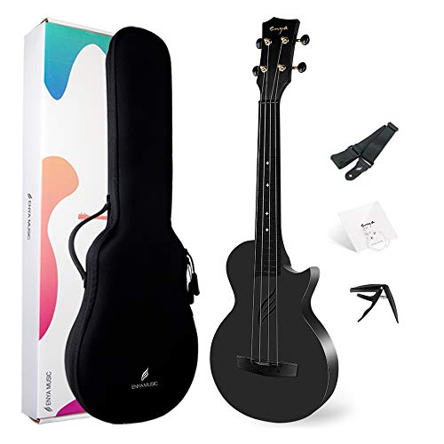 Ukulele Concerto Enya Nova U 23 pollici Ukelele Kit per Professionale e Principianti con tutto il corpo in Fibra di Carbonio,Borsa Imbottita,Tracolla,Capotasto,Corde di Scorta(nero)