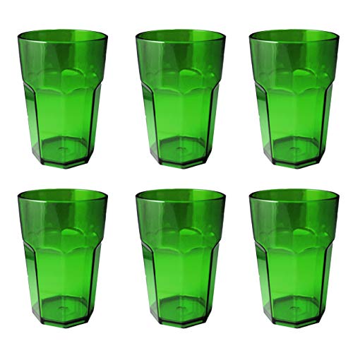 Omada Design Set di 6 Bicchieri bar, da bibita o long drink 42,5 cl, altezza 12,5 cm in plastica, infrangibili, impilabili forma ottagonale e lavabili in lavastoviglie linea Unglassy (6 pezzi Verdi)