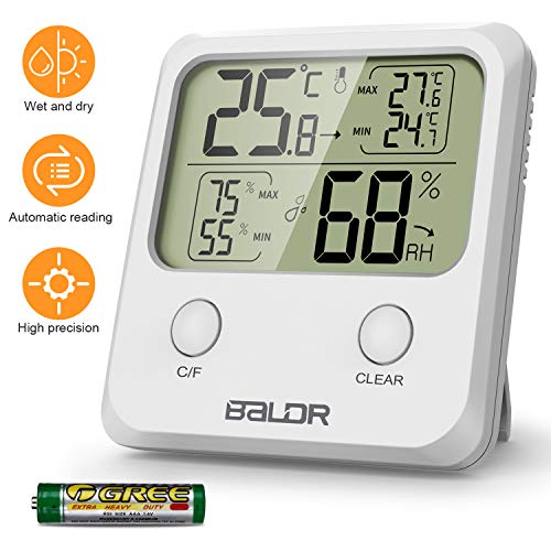 WisFox Termometro Igrometro Digitale, Igrometro Digitale di Temperatura Interna con Monitor di Visualizzazione più Grande Temperatura e umidità per Casa e Ufficio(Batteria Inclusa)