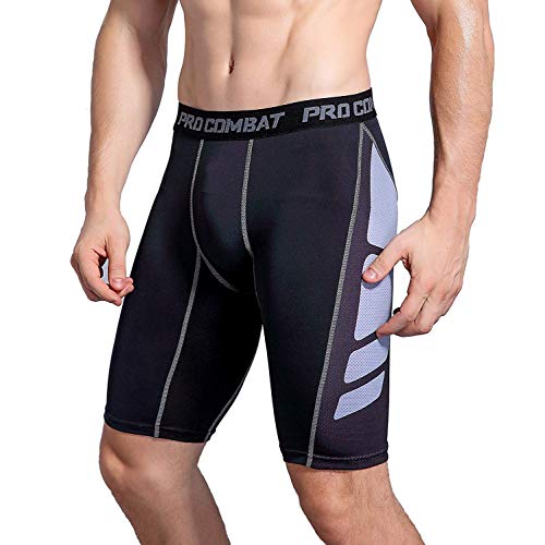AMZSPORT Pantaloncini a Compressione Uomo Corsa Pantaloni Corta Ciclismo Baselayer Shorts Nero-Bianco Size XL