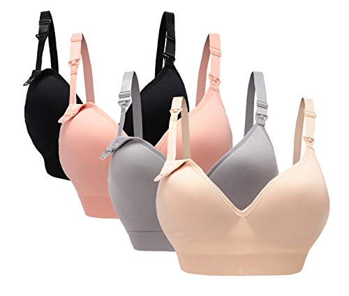 Oliked, Reggiseno Allattamento per Le Donne, Coppa Morbida per L'Allattamento al Seno, Confezione 4pezzi, XL (40/90), Nero, Grigio, Beige, Rosa