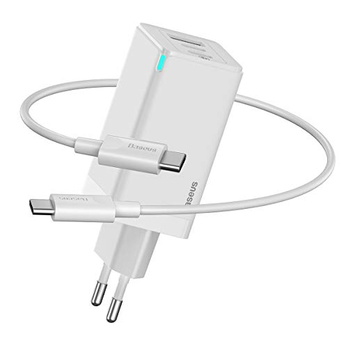 Baseus Chargeur Rapide USB C, 3 Porte Type-C1 / C2 + USB-A 65W Power Delivery PRO con GaN2 Tech per iPhone, iPad, Samsung Galaxy/Note, Huawei, Xiaomi, Lenovo, Switch, ECC. (Bianca)