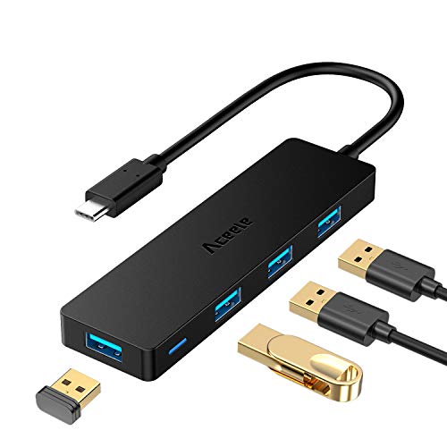 Aceele Hub USB C Ultra Slim USB Type C 4 Port USB 3.0 Adapter Type C Hub Thunderbolt 3 Compatible for Surface PRO 7 MacBook PRO 2019 dell XPS 15 Huawei P20 And More