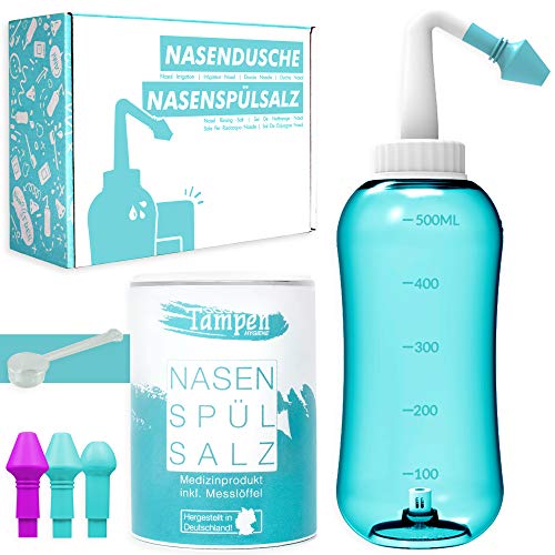 Kit da pulizia nasale · 120x sale di pulizia nasale (300g) · dosatore (1g) · 3 accessori per adulti e bambini · vasetto da pulizia nasale premium · Tampen Hygiene