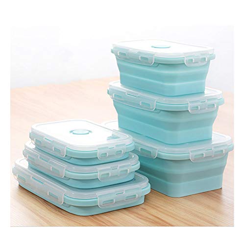 SaraCloth 3 Set Contenitore da campeggio in silicone per alimenti, Contenitore pieghevole in silicone per contenitori pieghevoli Contenitore per il pranzo Contenitore per microonde(Blu)