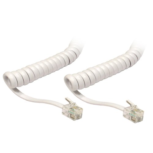 CDL Micro Uncoiled 2 m/40 cm, ricci Cornetta telefonica RJ10 Cavo a spirale, colore: bianco