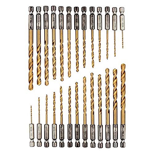 Set di punte da trapano in titanio attacco esagonale, 26 pezzi, punte trapano countersink Tap HSS Drill Bit Set, acciaio ad alta velocità da 1.5-6.5mm, trapano rivestito in titanio