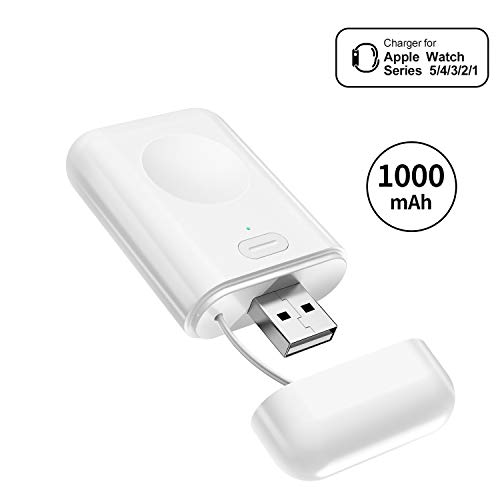 NEWDERY Caricabatterie per Apple Watch 5, Caricatore Magnetico USB 1000mAh Power Bank Ricarica Wireless Compatibile con Tutte Le Apple Watch Series 5/4/3/2/1 (Bianco)