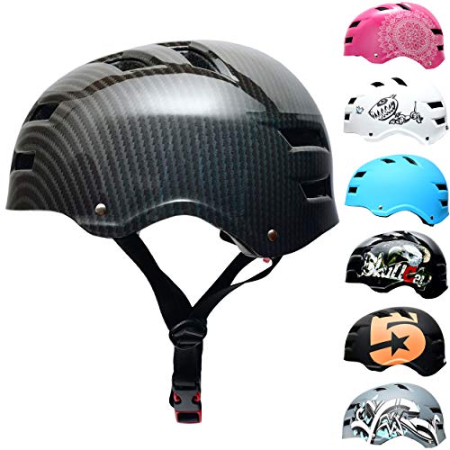 SkullCap® BMX & Casco per Skater Casco - Bicicletta & Monopattino Elettrico, Design: Carbon, Taglia: M (55-58 cm)