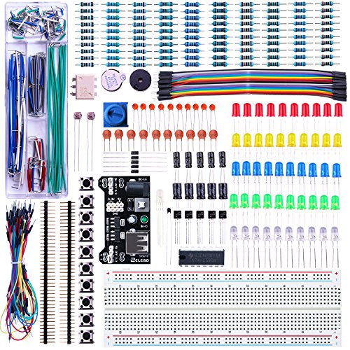 Elegoo Kit Elettronico con Breadboard di 830 Punti, Cavetti, Modulo Alimentazione, Potenziometri per Raspberry Pi Uno R3 MEGA2560