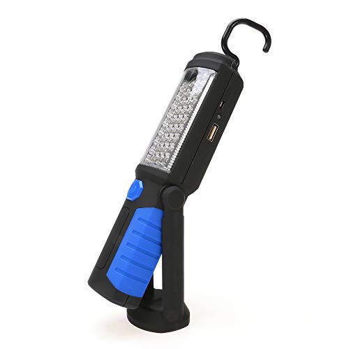 WOMAO - Luce da lavoro girevole, ricaricabile tramite USB, torcia a LED, impermeabile, regolabile, con base magnetica e gancio, per riparazioni e campeggio Blue
