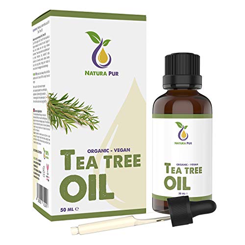 NATURA PUR Olio di Tea Tree biologico 50 ml – Olio Essenziale puro e naturale Australiano al 100% – supporto contro Imperfezioni della Pelle, Acne e Punti Neri, Funghi delle Unghie