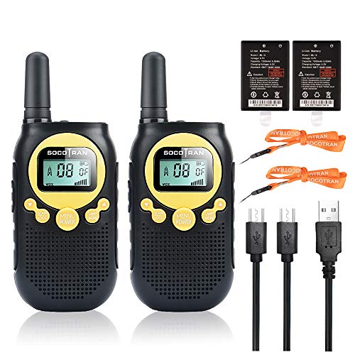 Walkie Talkie Bambini Ricaricabile, 8 Canali PMR446 Comunicazione 2 Way Radio Ricetrasmittenti Portatili con Micro USB, LED Torcia Monitor Scansione VOX Walky Talky, per Campeggio Familiare, 2 Pacchi