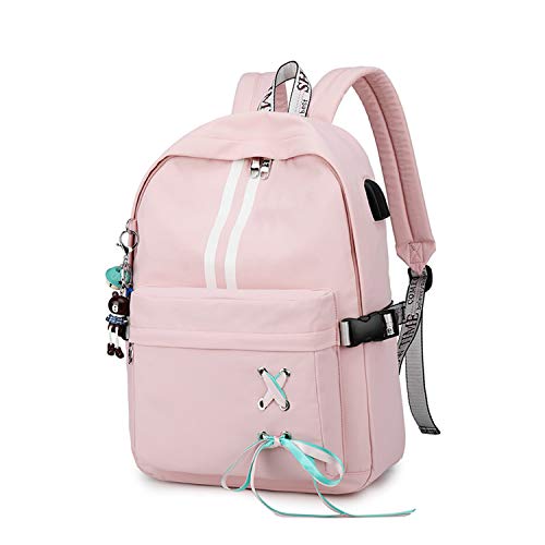 FANDARE Luminoso Zaini Casual Zainetto Ragazze Cartelle Donna Zaino Scuola con USB Adolescente Zaino da viaggio Zainetti per bambini Borse a Zaino Daypack Impermeabile Poliestere Rosa