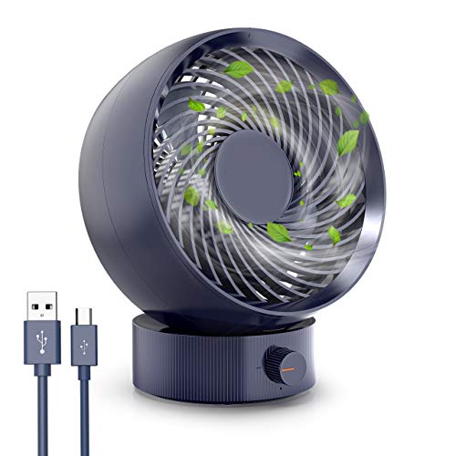 Ventilatore da silenzioso scrivania con velocità gratuite, Ventilatore da tavolo mini USB portatile RATEL, regolazione a 20 gradi, ideale per viaggi in ufficio, scrivanie o comodini (Blu)