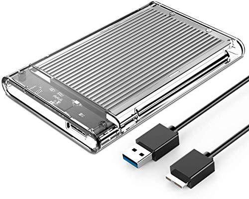 ORICO Case Esterno per Disco Rigido 2.5 Custodia per Disco Rigido da USB 3.0 a SATA 3.0 per HDD SSD da 7-9,5 mm da 2.5 fino a 4 TB con cavo USB 3.0, senza attrezzi[trasparente con alluminio argento]