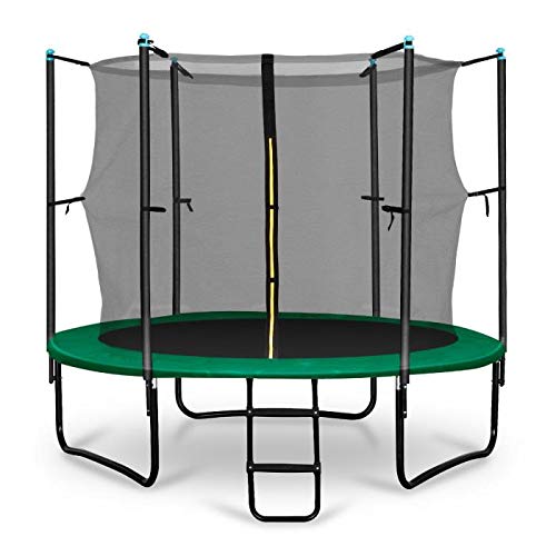 Klarfit Rocketboy 250 Tappeto Elastico trampolino da giardino (250 CM, Rete di Sicurezza, aste imbottite, scala, telo antipioggia) verde