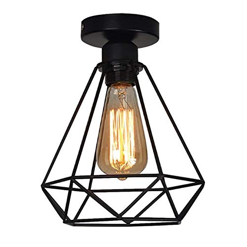 Plafoniera Lampadario, Retro Vintage Lampada da Soffitto Industriale lampadario in metallo nero gabbia ferro con attacco E26/E27 (nero), per corridoio, portico, camera da letto, ecc