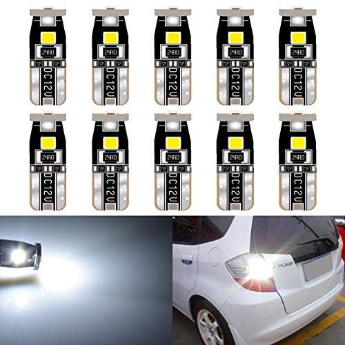 KATUR - Lampadine a LED estremamente luminose 194 con chipset 3030 T10 168 175 192 2825 a cuneo per interni auto, luci per targa di cortesia, 6000 K xeno bianco 12 V (confezione da 10)