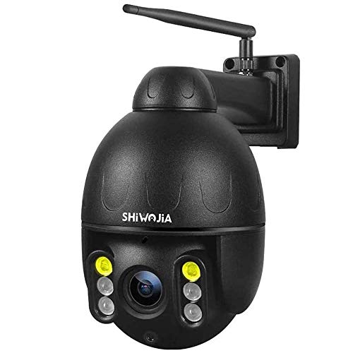 SHIWOJIA Telecamera di Sorveglianza IP PTZ Dome,1080P WiFi Esterno Senza Fli Telecamera, Visione Notturna, Audio a 2 Vie, IP66 Impermeabile Scocca in Metallo, Tracciamento Automatico(Nero)