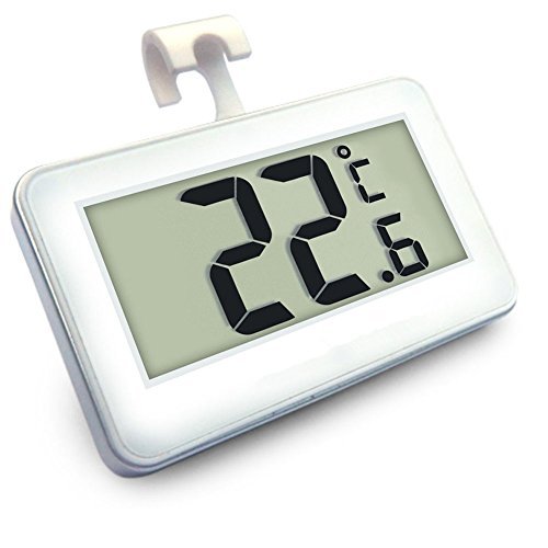 Digital Freezer Termometro Radio Frigorifero Termometri e coperto Temperature Monitor (Ampio display a LED, bianco) Tre Placement Modes (pensili, in piedi e bastone magnetico)