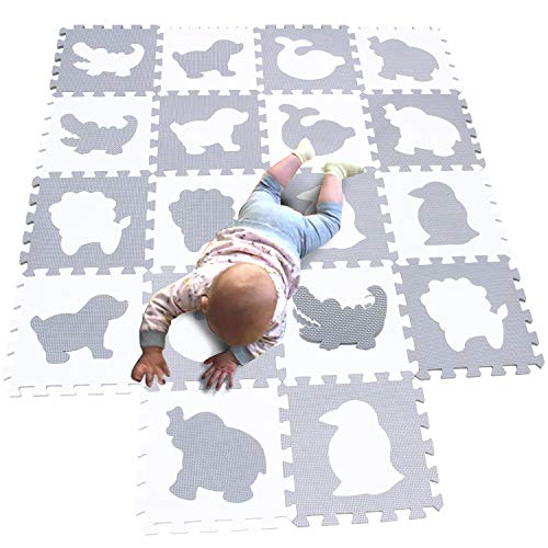 MQIAOHAM tappeto incastro mattonelle gioco bambini imbottito tappeti puzzle tappetini grande bianco-grigio P051BH