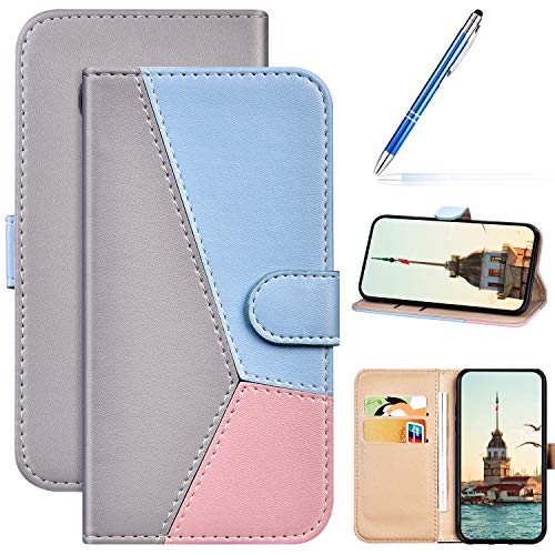 Robinsoni Custodia Compatibile con Samsung Galaxy S10e Cover Libretto Magnetica Cover Portafoglio Pelle PU Antiurto Cover Taccuino Cover Libro Folio Flip Geometria Silicone Custodia Grigio Rosa Blu