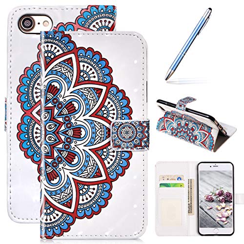 Robinsoni Custodia Compatibile con iPhone 8 Case Portafoglio iPhone 7 Cover Libro Case Pelle PU Antiurto Case Wallet Flip Caso Taccuino Cover Libretto Custodia Pittura Stampato, Fiore Di Buddha