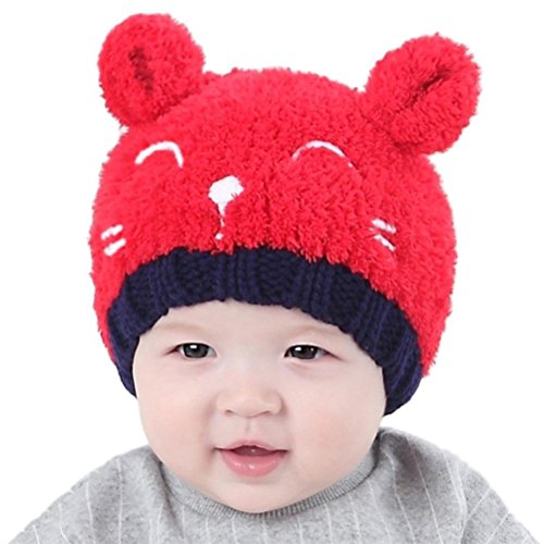 EDOTON Cappello Knit e Set di Sciarpe Orso del Bambino Berretto Beanie Bambini Invernale Caldo Cappello per Cappelli da Bambino 1-3 Anni (Rosso)