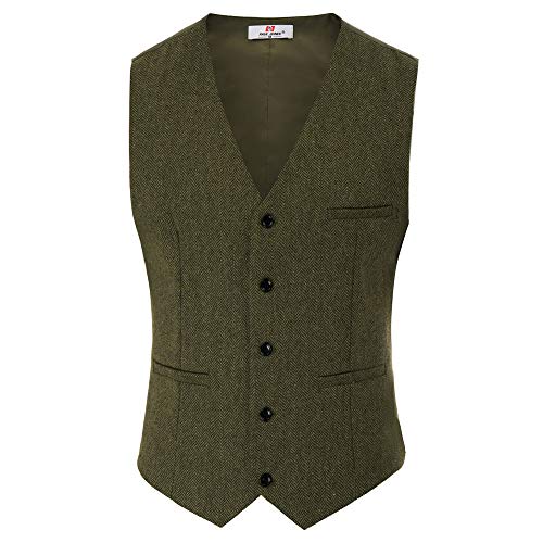 PaulJones Uomo Caparison Vest Simple V-Neck V-Neck Classic Size Army Green