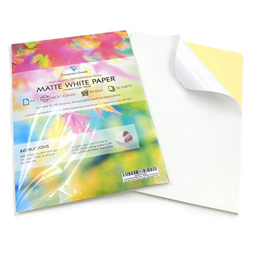 EVG Home & Office Supplies (Evergreen Goods) 100 Fogli di Carta per Stampa di Etichette autoadesive, Formato A4, Colore Bianco Opaco