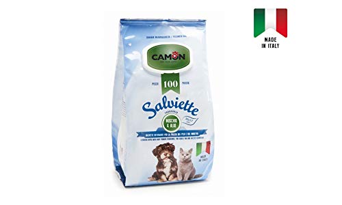 Camon Salviette Detergenti Per La Pulizia Del Pelo Fragranza Muschio E Aloe - 30x17 centimetres - Pezzi 100 Per Cani E Gatti