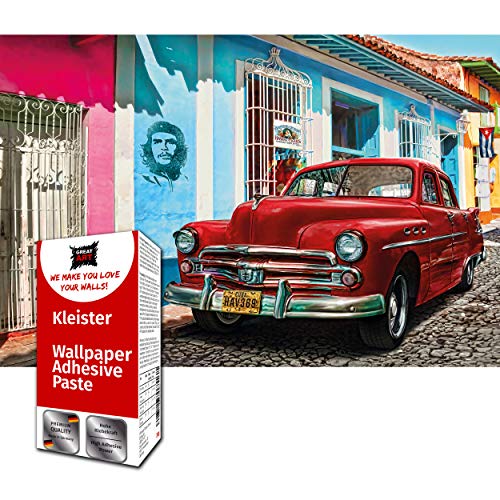 GREAT ART Photo Carta da Parati – Cuba Decorazione Oldtimer Auto Macchina L’Avana Patrimonio Mondiale Red Car La Habana Vieja Città Che Guevara – 210 x 140 cm 5 pezzi e colla