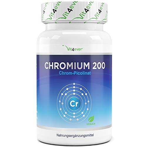 Cromo picolinato - 200 mcg di cromo puro per compressa - 365 compresse in un anno di fornitura - Senza additivi indesiderati - Altamente dosato - Vegano