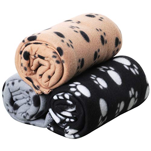 DIGIFLEX - Set di 3 coperte in pile XL per cani e gatti, taglia XL, colore: beige grigio e nero, 144 x 96 cm