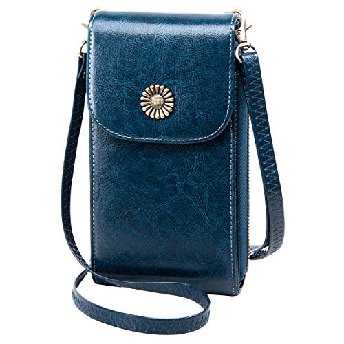 TEUEN Borsa a Tracolla per Cellulare Donna Piccolo Pelle Vera con Tanti Scomparti Borsa Porta Cellulare Tracolla Donna Multitasche, Borsa Portafoglio Donna Tracolla con Cerniera 5 Carte