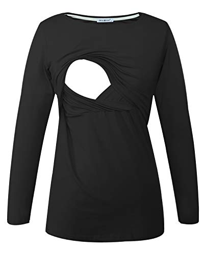 Smallshow Maglietta Allattamento Maniche Lunghe Donna Gravidanza T-Shirt Black L