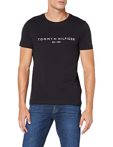 Tommy Hilfiger Logo Tee Maglietta, Nero (Jet Black Base), Large Uomo